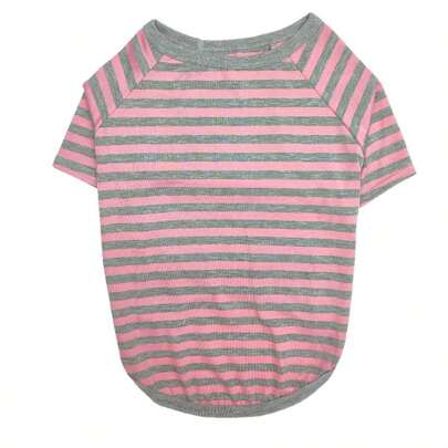 1 Stück gestreiftes Rundhals Haustier T-Shirt, geeignet für Katzen/Hunde, Frühlings- und Sommer-Outdoor-Bekleidung