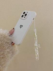 Carcasă de telefon mobil anti-cădere, perforată, translucidă, pictată, în formă de inimă de Ziua Îndrăgostiților, cu brățară cu mărgele fluture lucrată manual, compatibilă cu 15 Pro Max, 13, 14, 11, carcasă moale TPU anti-cădere pictată, compatibilă cu Galaxy S24, Galaxy S24+, Galaxy S24 Ultra, Galaxy S22, Galaxy A13 4G, Galaxy A52, A52s 5G, Redmi Note 11, 11 Lite