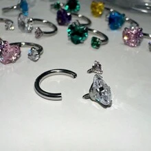 1pc Horseshoe Shaped Zirconia Ear Cartilage Hoop With Heart-Shape Stud & Nose Ring, Gauge 1.2mm Valentines,Mom,Mother,Mother's Day,Gift - Purple+White - View 2