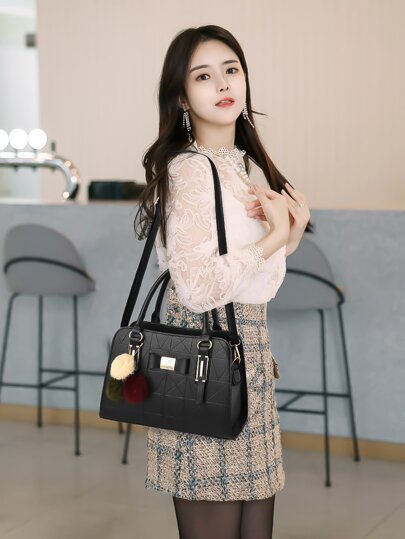 Nuevos bolsos de mano para mujer,Carteras de mujer, bolsos y bolsos de hombro de moda para mujer, bolso de diseñador con asa superior con pompón,Bolsos de Mujer Bolsa Bandolera Moda Colgante Señora Bolso Tote Elegante Bolsas de Hombro PU Bolso Shopper para Fiesta Trabajo Rojo
