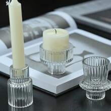 Conical Transparent Glass Candlesticks Dual-Purpose Candlesticks For Decoration Suitable For Tabletop Decorations, Wedding Decorations And Dinner Parties Halloween, Spooky, Autumn, Festival, Holiday , Winter, Holiday, Festival,Room Decor,Gifts Birthday Graduation