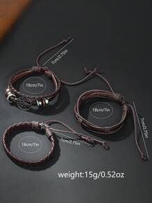 4 Peças/Conjunto Relógio Masculino com Pulseira de Couro PU Marrom, Mostrador Redondo Casual e Ponteiro de Quartzo, Com Acessórios de Cordão de Couro, Adequado para Uso Diário, Temporada de Volta às Aulas, Temporada de Formatura, Ação de Graças, Casais, O Melhor Presente (Caixa de Relógio Não Incluída)