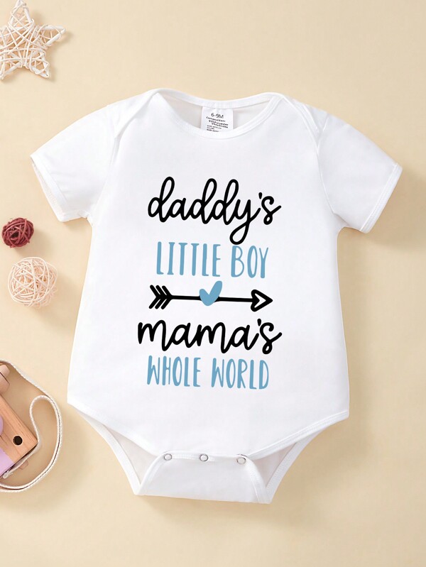 Baby Boy Casual Slogan Print Short Sleeve Romper