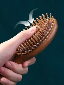 檀香气垫梳子带礼盒，防静电木质按摩梳，用于顺发、刺激头皮、促进头发生长和增厚身体护理，适合旅行、户外、运动、办公室、学校 - 棕色 - 查看 6