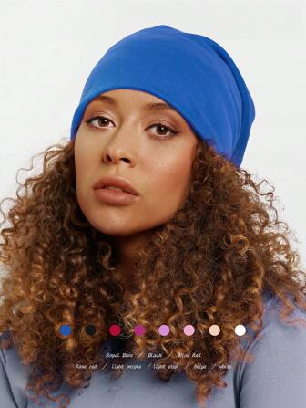 1pc Women's Solid Color Versatile Casual Beanie Hat, Fashion Double-Layer Seamless Cap