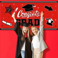 1 Pieza Banner De Fondo De Graduación Grande En Color Rojo Para Felicitar Al Graduado, Suministros De Fiesta Y Decoraciones De Fondo Fotográfico Para Fiestas De Graduación De 2024 - Rojo - Ver 2