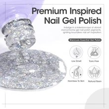 Gellen 18ml閃粉凝膠指甲油銀白色閃粉果凍珠光條紋亮銀透明自然凝膠指甲油可浸泡可以使用uv或led燈照射的修指甲美甲藝術diy沙龍家用假期女士禮物 - 銀色 - 查看 6