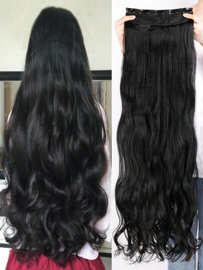 شعر مستعار طويل جداً أسود مموج، 5 مشابك لإضافات الشعر، إضافات شعر بطول 18-36 بوصة للنساء للحفلات والمناسبات والكوسبلاي والاستخدام اليومي