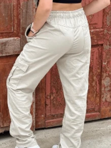 Women Pants - 米色 - 查看 1