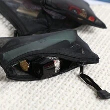 2 件/7 种颜色，每件 1 个大容量网眼收纳袋，时尚旅行化妆包，迷你拉链网袋，网袋零钱包，女士小型化妆旅行包（款式随机）学校用品学校配件返校大学生 - 彩色 - 查看 3