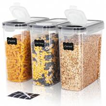 THELIFE 1/3pcs Set Plastic Storage Box, Optional 2.5L/4.5L Food Storage Container With Lid For Cereal, Pasta, Spaghetti, Rice, Grains, Home Decoration, Christmas Gifts, Home Gifts, Room Decoration - Black and White - View 1