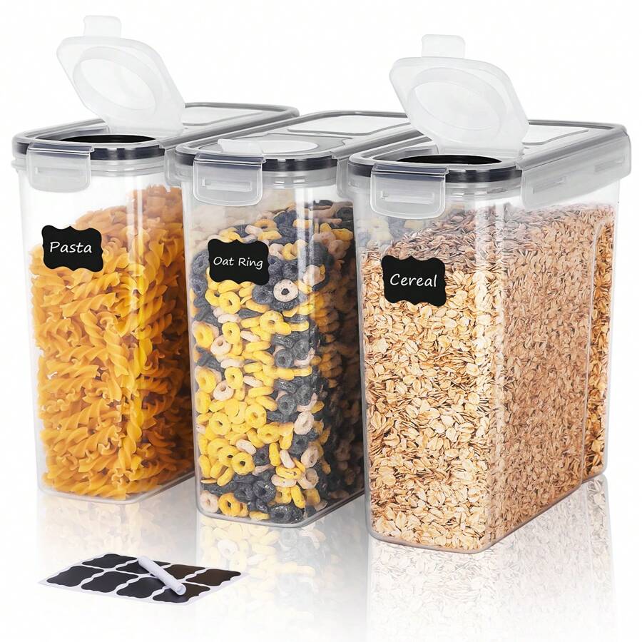 THELIFE 1/3pcs Set Plastic Storage Box, Optional 2.5L/4.5L Food Storage Container With Lid For Cereal, Pasta, Spaghetti, Rice, Grains, Home Decoration, Christmas Gifts, Home Gifts, Room Decoration - Black and White - View 1