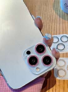 1 protector de pantalla de lente resistente a los arañazos y a prueba de rayones con cobertura completa decorado con brillo compatible con IPhone - Rosa - Ver 2