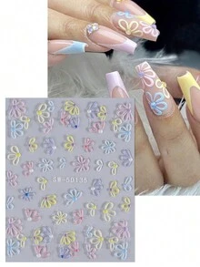 1pc 5D Embossed Nail Stickers Colorful Flower Petal Design Spring Summer Adhesive Acrylic Decals Nail Art Decoration Realistic Charms Manicure Stickers For Women Girl DIY - Multicolor - View 4