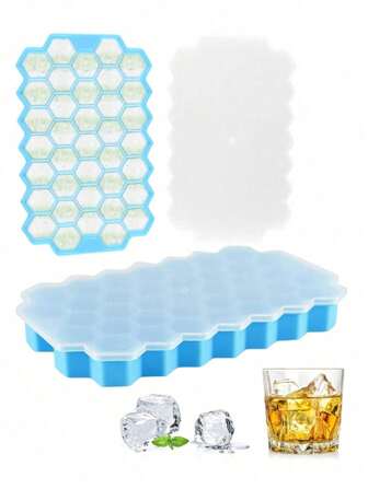 1pc Silicone Ice Cube Tray With Clear Silicone Lid, Creative Honeycomb Ice Mold With 37 Cavities, Dust-Proof And Anti-Tainting, Easy Release, Suitable For Home Refrigerator