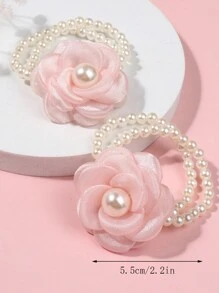 2 Piezas Lazos Decorativos Para El Cabello Con Flores Y Perlas Para Niñas, Hebilla Elástica Con Perla Blanca Para Trenzas Y Accesorios Para Moño, Adecuados Para Vida Diaria O Vacaciones