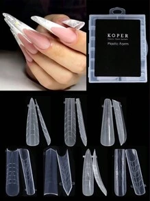 Boxed 120pcs Transparent Nail Extension Dual Mold  Artificial Nail Form Almond Square Pointed Coffin Full Cover Nail Prolong Mold With Scale Manicure Tools For DIY Salon Nail Extension
