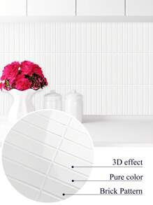 3D White Straight Mosaic Peel And Stick Backsplash, Kitchen Backsplash Tiles, Self-Adhesive Tile For Kitchen Bathroom, Thicker Waterproof, - White - View 1