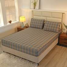 Bộ 3 Bộ chăn ga gối đệm in hình đơn giản và thoải mái (1 ga trải giường, 2 vỏ gối) - Không bao gồm ruột gối - Lưới đơn giản - Xem 4