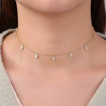 1 chiếc vòng cổ choker hình giọt nước và mặt dây chuyền tròn thời trang tối giản thanh lịch bằng đồng Cubic Zirconia, đa năng để đeo hàng ngày, quà tặng cho bạn gái, mẹ, vợ - dây chuyền giọt nước - Xem 8