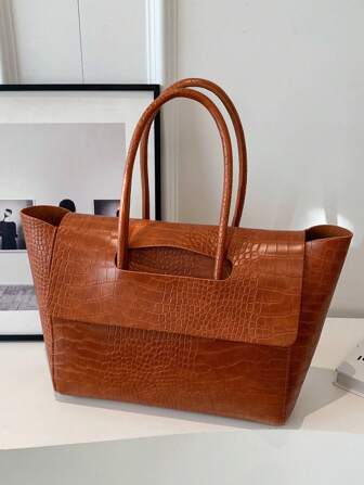 Simple Flip Cover Long Handle Large Capacity Women Tote Bag, Eye-Catching Work Bags For Women