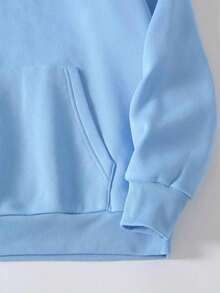 Sudadera con capucha para mujer estampada con monograma y bolsillo canguro con cordón de ajuste - Azul - Ver 4
