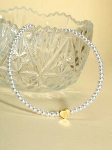 1pc Simple All-Match 26 Letters Pendant Faux Pearl Necklace, Essential For Traveling And Vacation - White - View 28