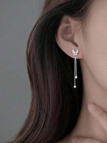 Esberry 1 Pair S925 Sterling Silver Elegant Exquisite Butterfly Tassel Cubic Zirconia Dangle Earrings For Women Fine Jewelry Gift Birthday Gifts Party Gifts Holiday Gifts Daily Wear