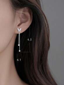 Esberry 1 Pair S925 Sterling Silver Elegant Exquisite Butterfly Tassel Cubic Zirconia Dangle Earrings For Women Fine Jewelry Gift Birthday Gifts Party Gifts Holiday Gifts Daily Wear