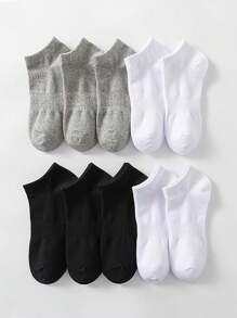 10pairs Black White Gray Waistband Design Breathable Sweat Absorption Anti-Slip Short Socks, No Show Socks, Ankle Socks