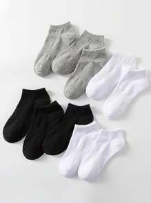 10pairs Black White Gray Waistband Design Breathable Sweat Absorption Anti-Slip Short Socks, No Show Socks, Ankle Socks