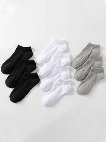 10pairs Black White Gray Waistband Design Breathable Sweat Absorption Anti-Slip Short Socks, No Show Socks, Ankle Socks