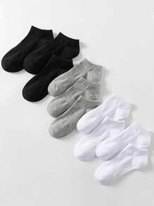 10pairs Black White Gray Waistband Design Breathable Sweat Absorption Anti-Slip Short Socks, No Show Socks, Ankle Socks