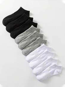 10pairs Black White Gray Waistband Design Breathable Sweat Absorption Anti-Slip Short Socks, No Show Socks, Ankle Socks