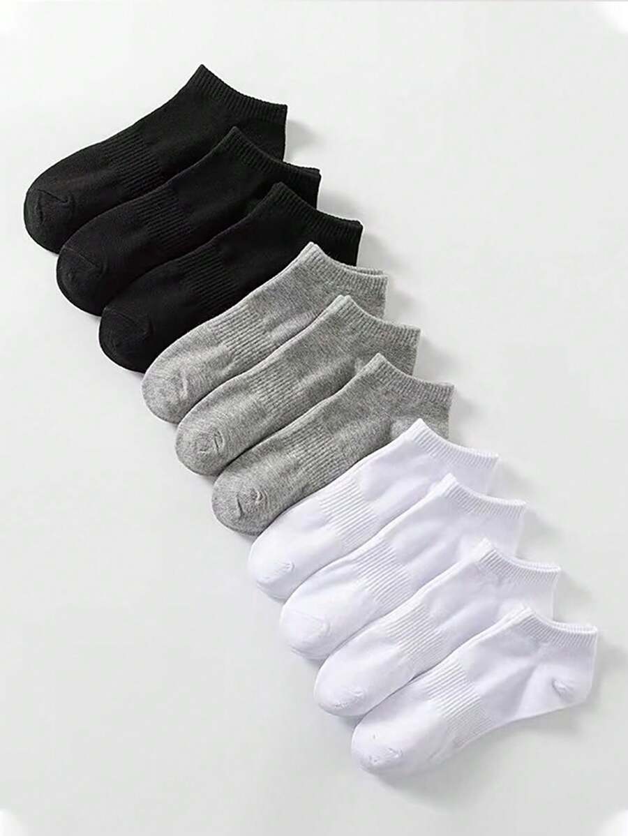 10pairs Black White Gray Waistband Design Breathable Sweat Absorption Anti-Slip Short Socks, No Show Socks, Ankle Socks