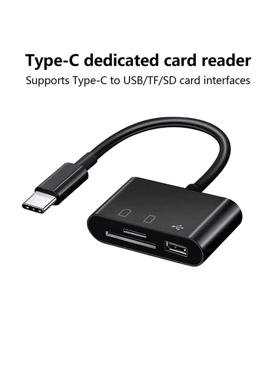 1pc Black Abs TypeC Card Reader Camera Memory Card Adapter, Otg Sd/Tf