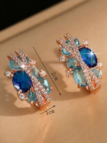 1對精緻藍白立方鋯石鑲嵌優雅圓形耳環，奢華派對飾品，適合女性 - 玫瑰金 - 查看 6