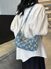 Đúng mốt Loại bướm Tag Đa dụng Nách Cái túi Với Tươi Hình hoa , Túi đeo chéo Túi đeo vai , Giải trí Cong Dây kéo Rắn màu Cái túi - Màu xanh lam - Xem 2