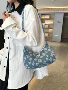 Đúng mốt Loại bướm Tag Đa dụng Nách Cái túi Với Tươi Hình hoa , Túi đeo chéo Túi đeo vai , Giải trí Cong Dây kéo Rắn màu Cái túi - Màu xanh lam - Xem 1