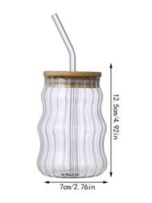 1pc 500ml Transparent Glass Cup With Lid And Straw, Coffee Cup/Water Bottle - Clear - View 2