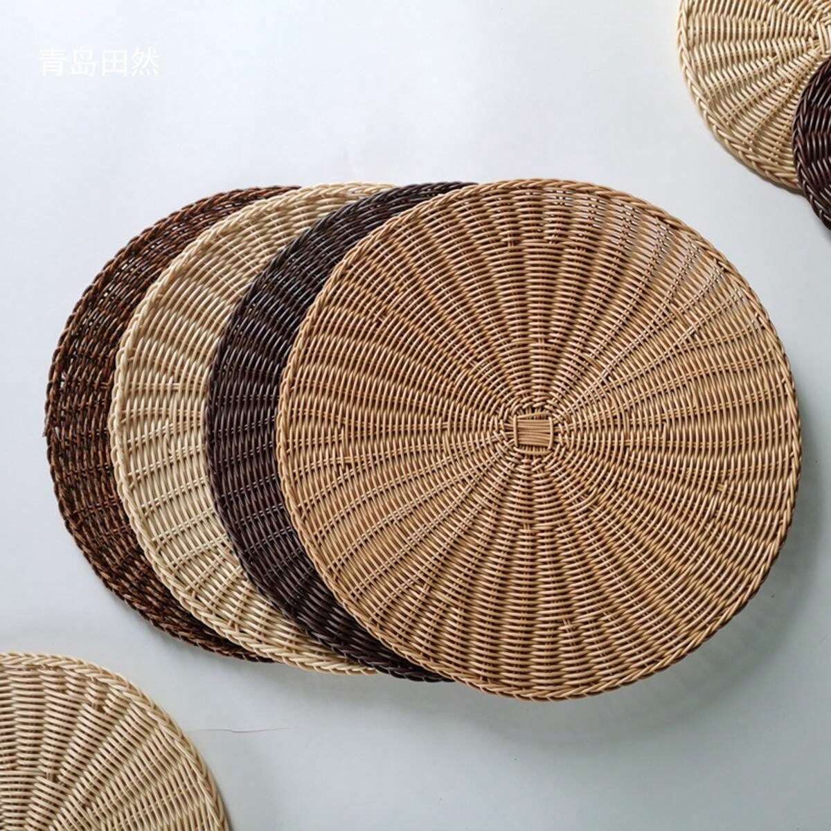 1pc Round Natural Rattan Placemat, Hand Woven Heat Insulation Placemats