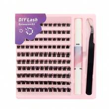 Diy睫毛延伸工具套裝,包括120個睫毛束、睫毛膠、睫毛鉗,適合初學者,薄款睫毛束 - 粉色 - 查看 20
