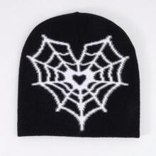 1只y2k風格拼色,心形蜘蛛網紋式街頭風骷髏帽,男女通用提花針織帽,適合日常穿著、戶外活動,也可作為節日禮物 - A - 查看 20
