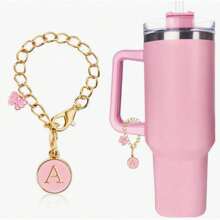 1pc Letter Charm Accessories For Cup, Name ID Letter Handle Charm For Cup Tumbler 30 40oz, Round Shape With Butterfly Decor Initial Identification Charms (Pink), Mother's Day Gift - Pink Butterfly - View 1