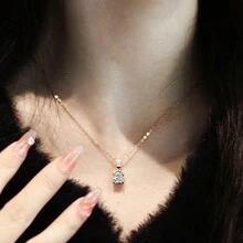 Dây chuyền kim cương Moissanite 1 mảnh cho phụ nữ Mặt dây chuyền kim cương nhân tạo 1CT-3CT Dây chuyền bạc Sterling S925 mạ vàng trắng 18K Vòng eo nhỏ Mặt dây chuyền Moissanite tròn Dây chuyền bạc/vàng hồng Quà tặng cho mẹ Mẹ Vợ Bạn gái Trang sức kim cương Moissanite - Hoa hồng vàng - Xem 5