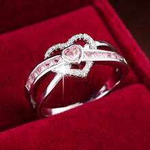 1 Anillo De Propuesta Incrustado En Forma De Corazón Con Líneas Cruzadas - Multicolor - Ver 11