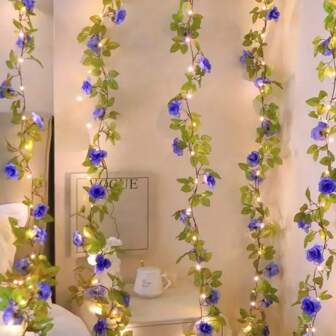 1pc 2m/79inch 20 LED Simulated Sapphire Blue Rose String Lights Fairy Lights Home Decoration Festive Atmosphere Arrangement, Wedding Party Decoration String Lights