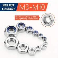 Kit De Surtido De Tuerca De Bloqueo Y Tuerca Hexagonal M3 M4 M5 M6 M8 M10, 175 Piezas Surtidas De Tuerca De Bloqueo De Inserción De Nailon Métrica Y Juego De Tuerca Hexagonal, Tuercas De Bloqueo De Acero Inoxidable Para Pernos De Sanjods