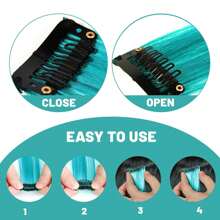 5/10Pcs Hair Extensions Clip In, Colored Party Synthetic Neon Highlights Extensions, Rainbow Hair Accessories For Girls Women Doll Hair Pieces - Cadet Blue - View 6