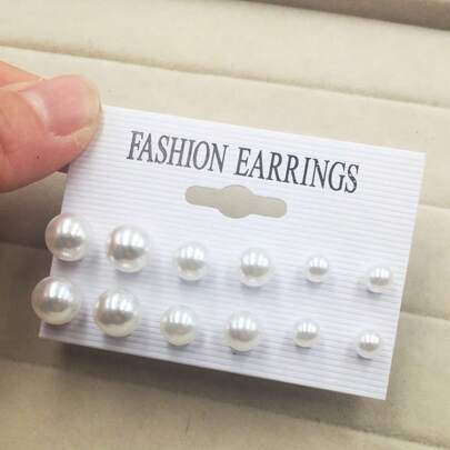 12pcs Faux Pearl Stud Earrings Set